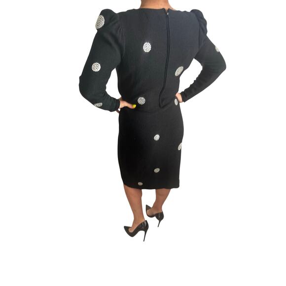 Vintage Adolfo Black Knit with Dress Size M Designer Couture with Rhinestones - Picture 3 of 13